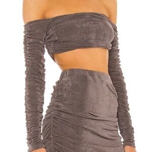 Michael Costello x REVOLVE Jayce Crop Top Light Grey Ruched Long Sleeve